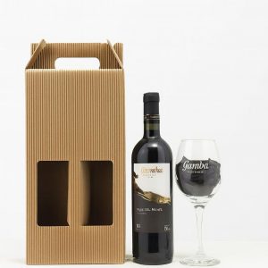 Pack obsequio: copa con frase + botella de vino Línea Clásica
